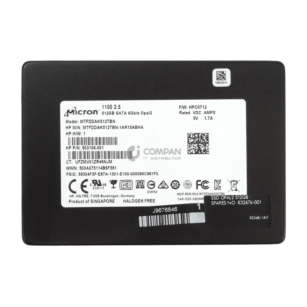 832676-001 HP SSD 512GB SATA 6G 2.5" SFF