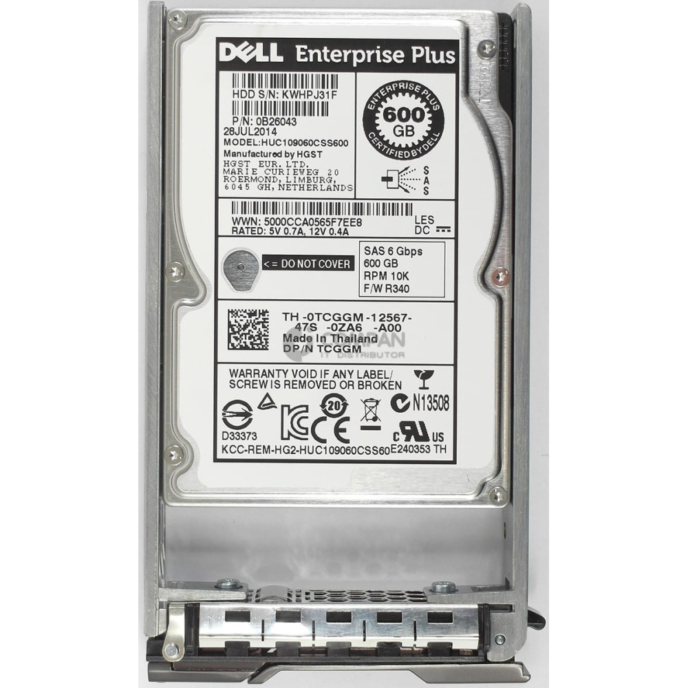 TCGGM DELL HDD 600GB 10K SAS 6G 2.5" SFF HOT-SWAP FOR DELL EQUALLOGIC