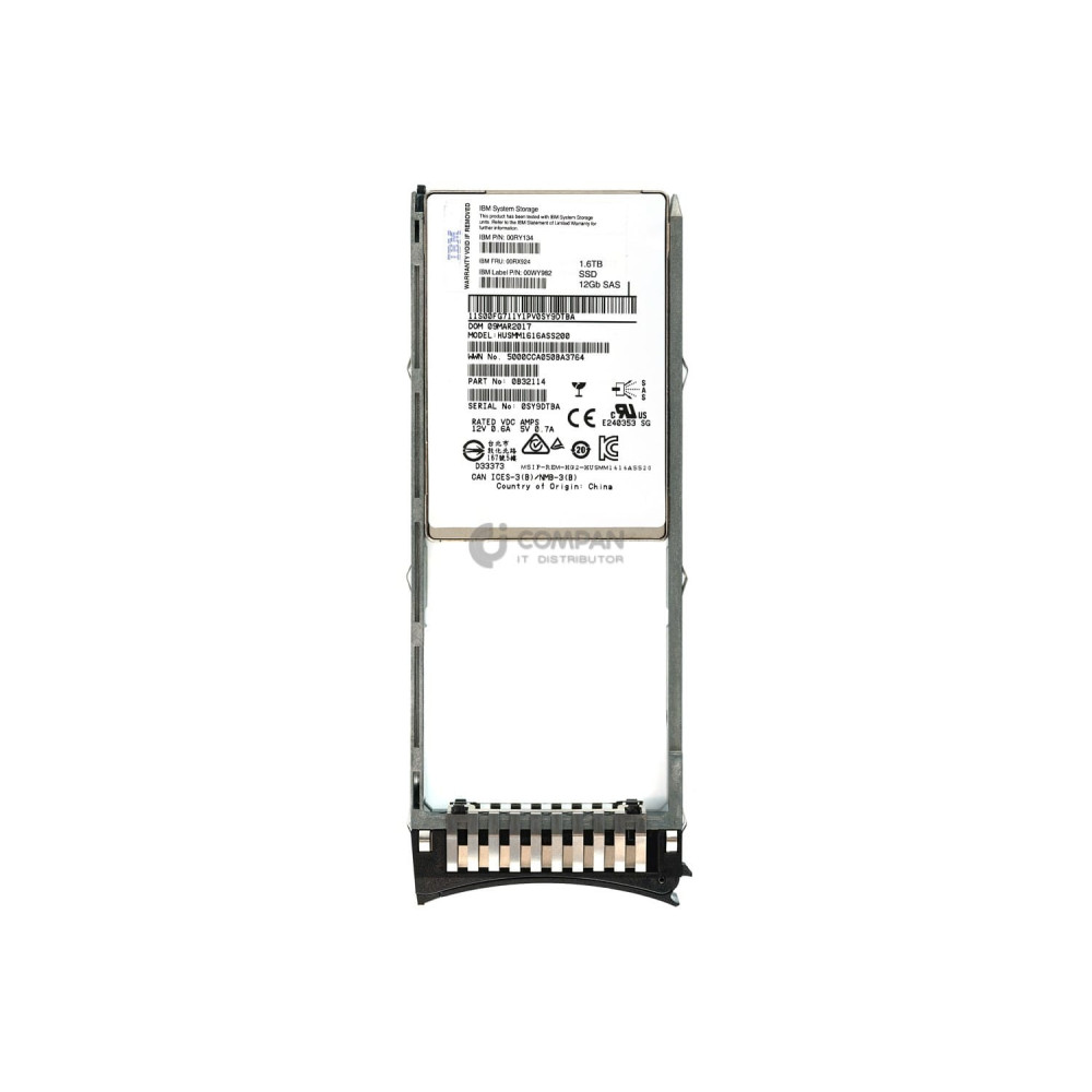 00RX924 IBM 1.6TB 12G SAS SSD 2.5 SFF HOT-SWAP STORWIZE V5000 G1 00WY982