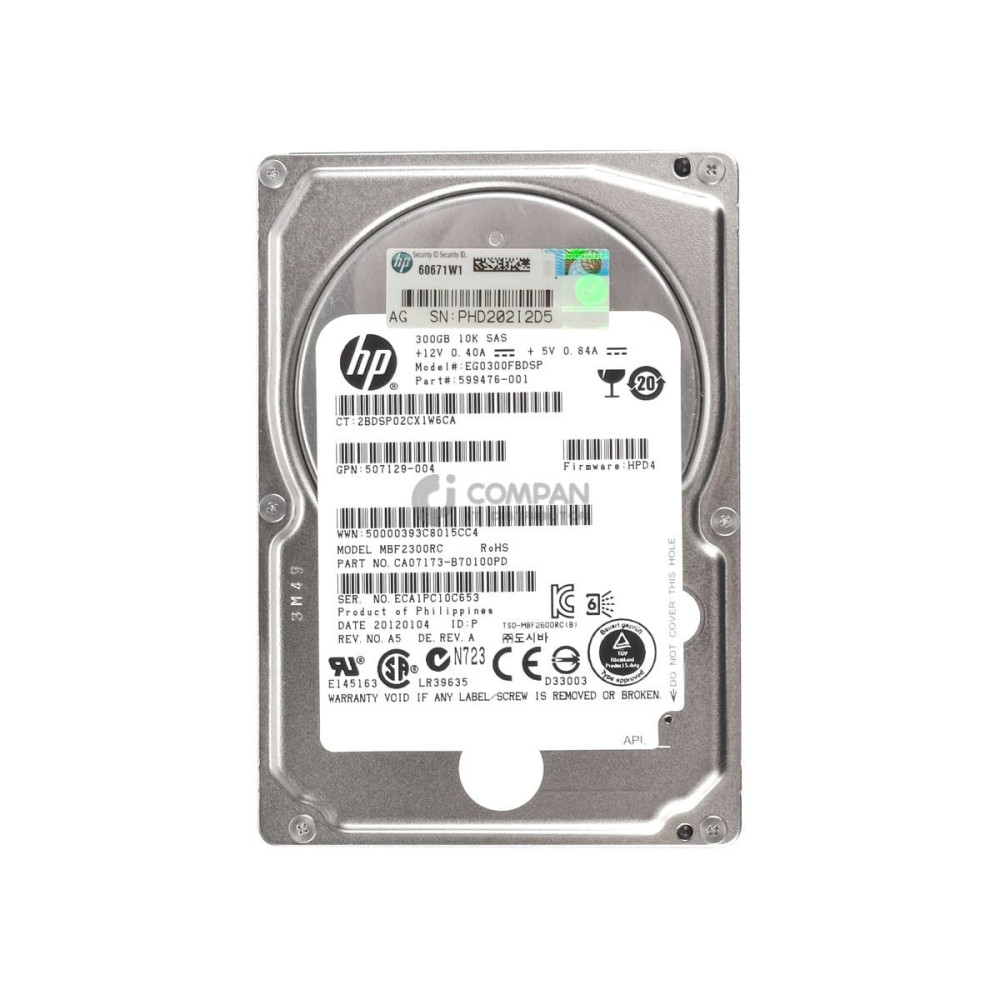 507129-004 HP HDD 300GB 10K SAS 6G 2.5" SFF