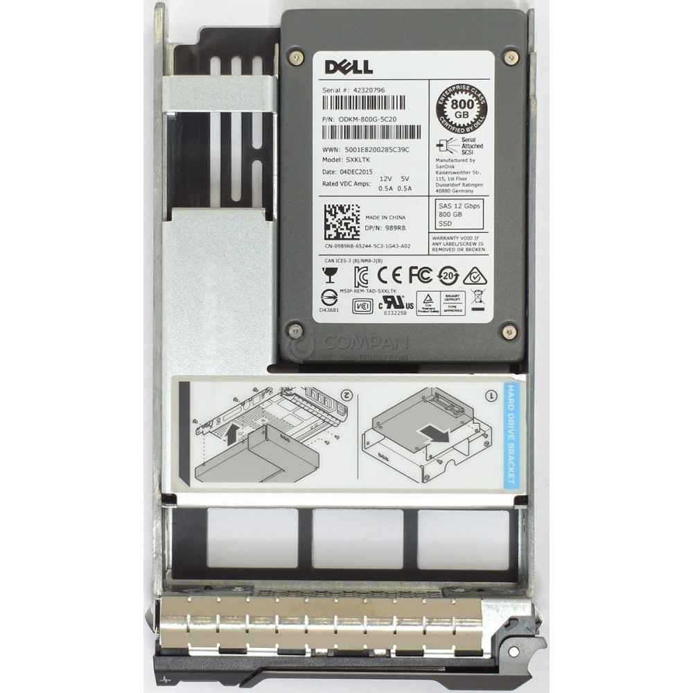 989R8 DELL 800GB 12G 15MM SSD SAS 2.5 IN 3.5 HOT SWAP CADDY R