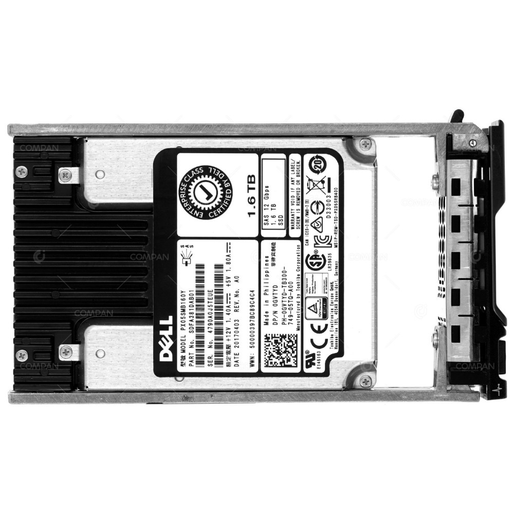 GVTYD DELL 1.6TB SSD SAS 12G 2.5 SFF HOT-SWAP WRITE INTENSIVE SSD 0GVTYD,PX05SMB160Y