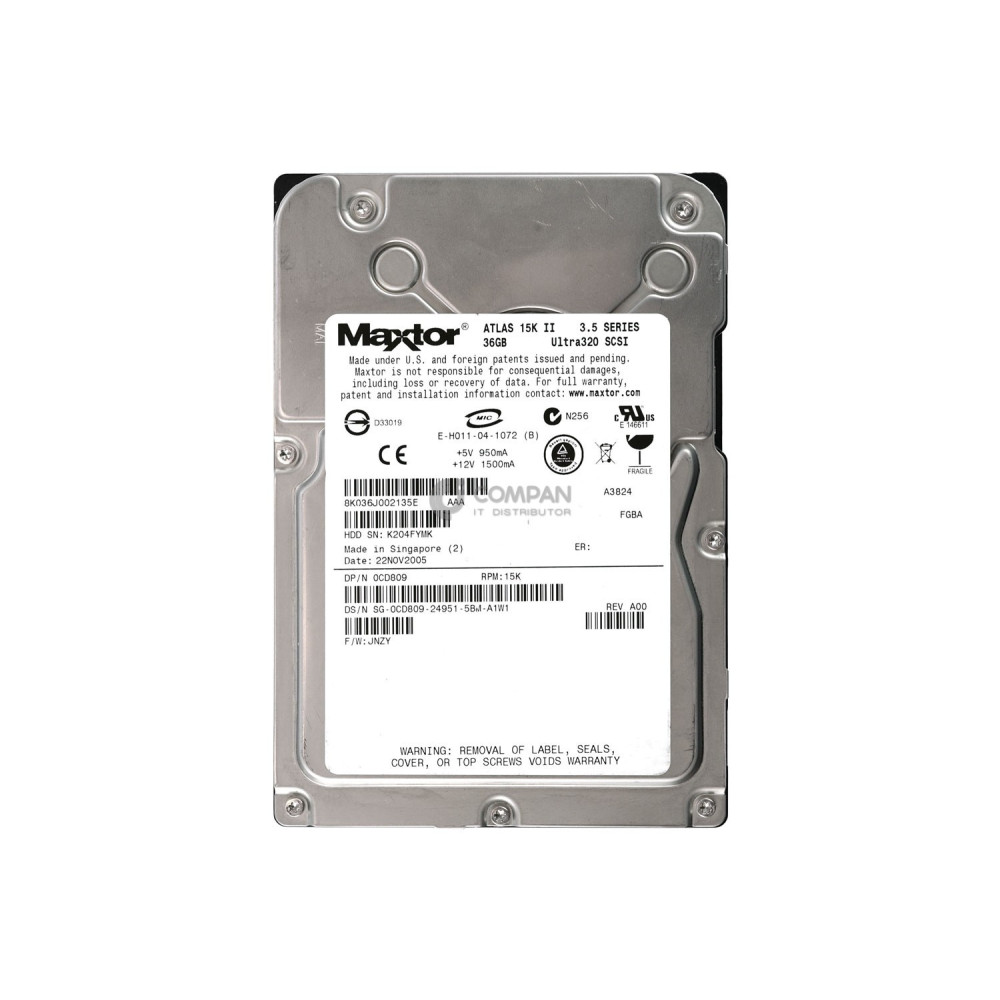 CD809 DELL HARD DRIVE 36GB 15K 3.5 U320 SCSI 80PIN