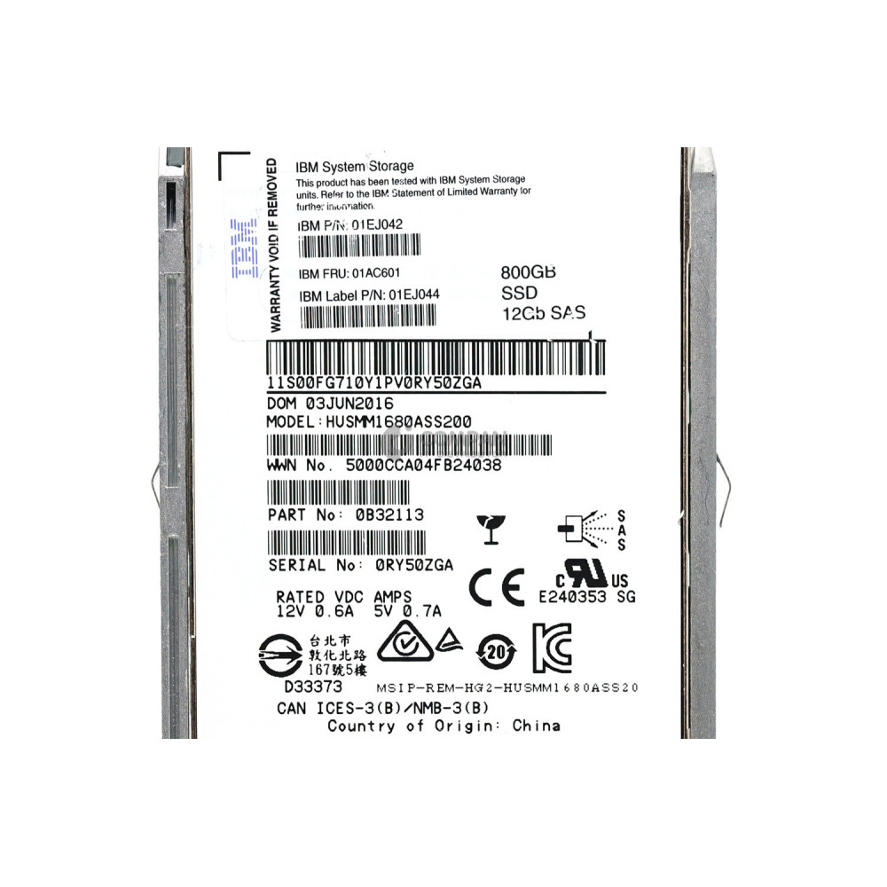 01AC601 IBM 800GB SSD 12G SAS 2.5 SFF HOT-SWAP FOR V5000 G2 HUSMM1680ASS200