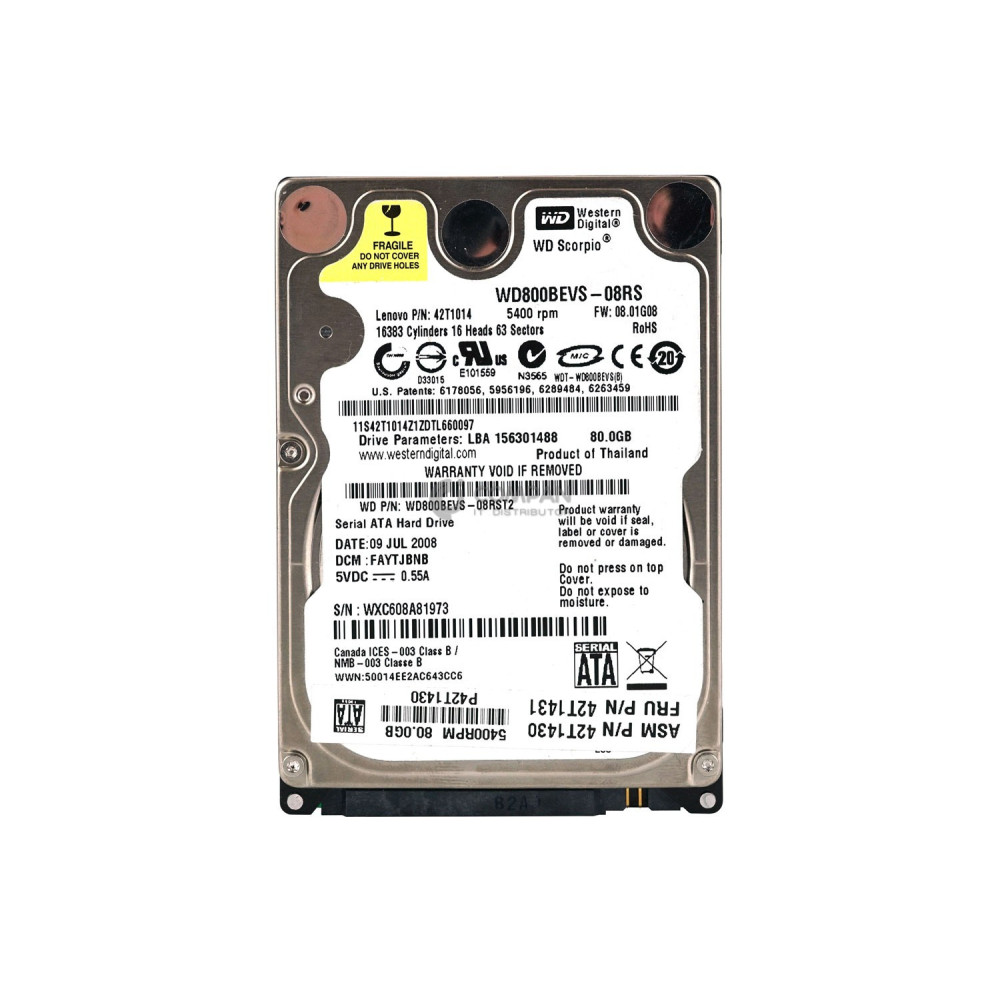 WD800BEVS-08RS WD HDD 80GB 5.4K SATA 2.5" SFF