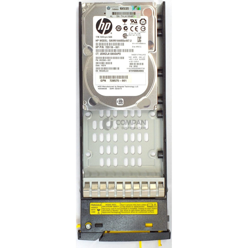 727397-001 HP 1TB 7.2K 6G SAS 2.5 SFF HOT-SWAP 3PAR 7200 7400 M6710