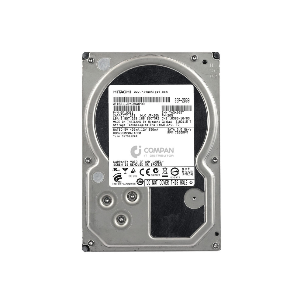 HDS722020ALA330 HITACHI HARD DRIVE 2TB 7.2K 3G SATAII 3.5 LFF