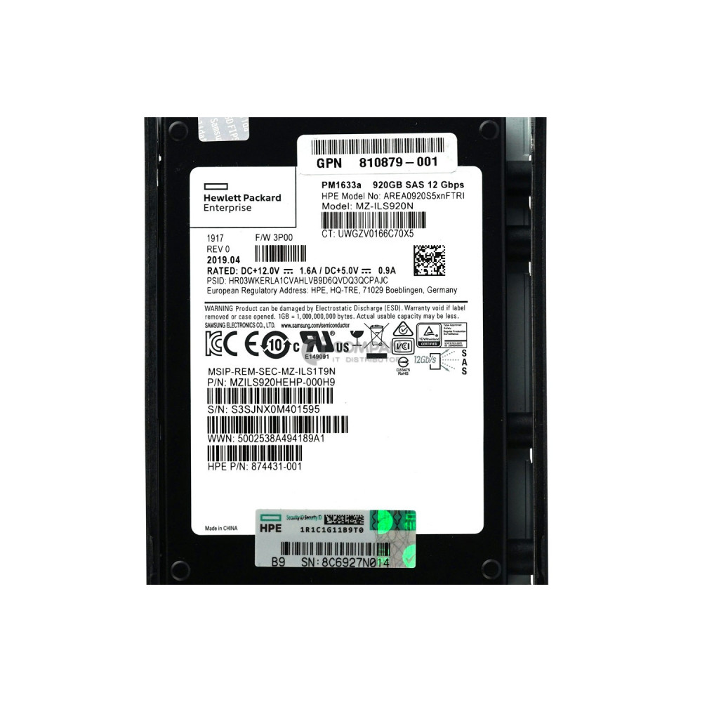 879393-001 HPE 920GB 12G SAS 2.5 SFF 3PAR 8000 SSD