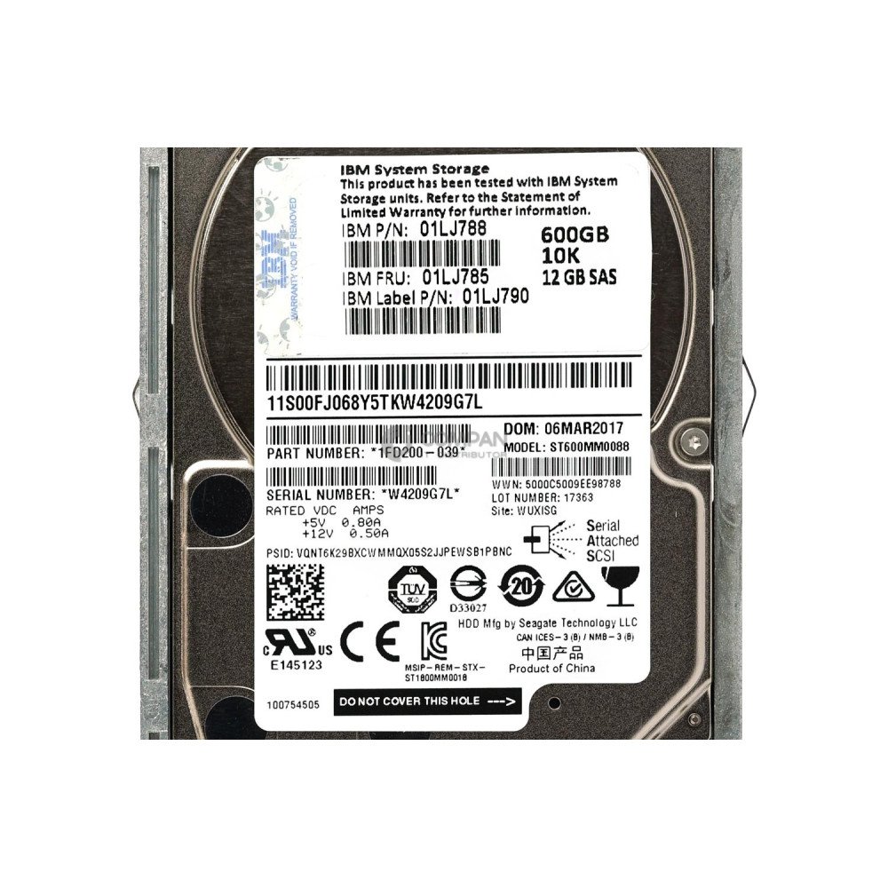 01LJ785 IBM HDD 600GB 10K SAS 12G 2.5" SFF HOT-SWAP FOR V7000 G2
