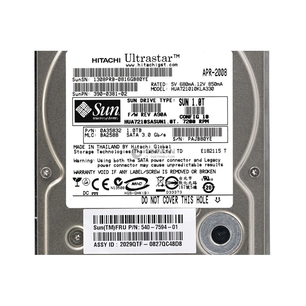 540-7594-01 SUN HARD DRIVE 1TB 7.2K 3G 3.5 LFF SATA