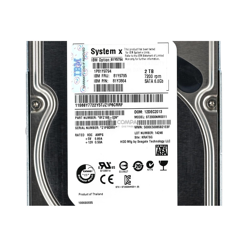 81Y9795 IBM HARD DRIVE 2TB 7.2K 3.5 NL SATA