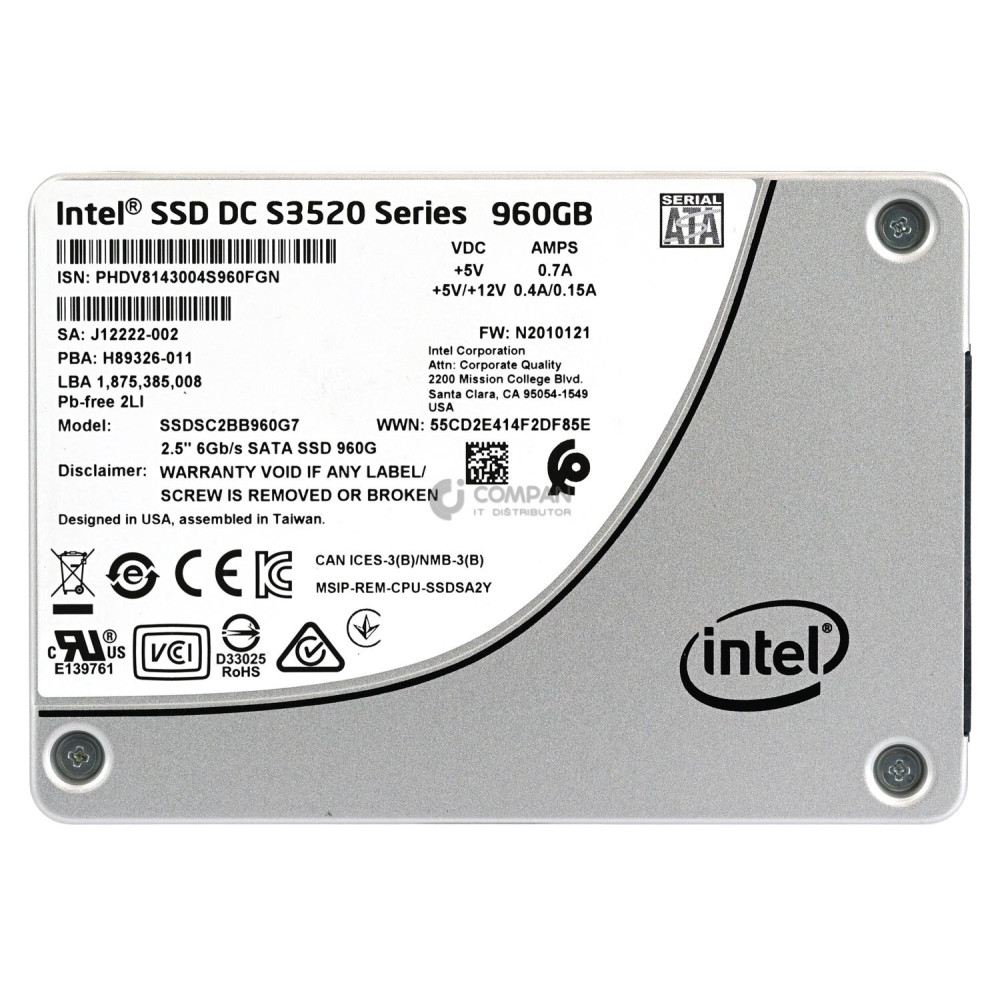 SSDSC2BB960G7 INTEL SSD DC S3520 SERIES 960GB 2.5' SFF 6G SATA SOLID STATE DRIVE