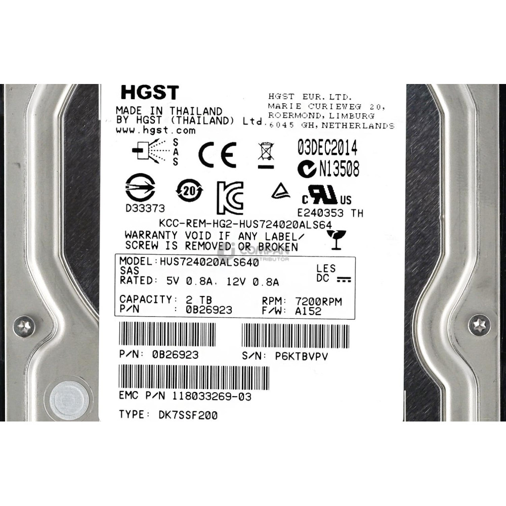 100-564-336-01 EMC HDD 2TB 7.2K SAS 6G 3.5" LFF HOT-SWAP FOR DATADOMAIN