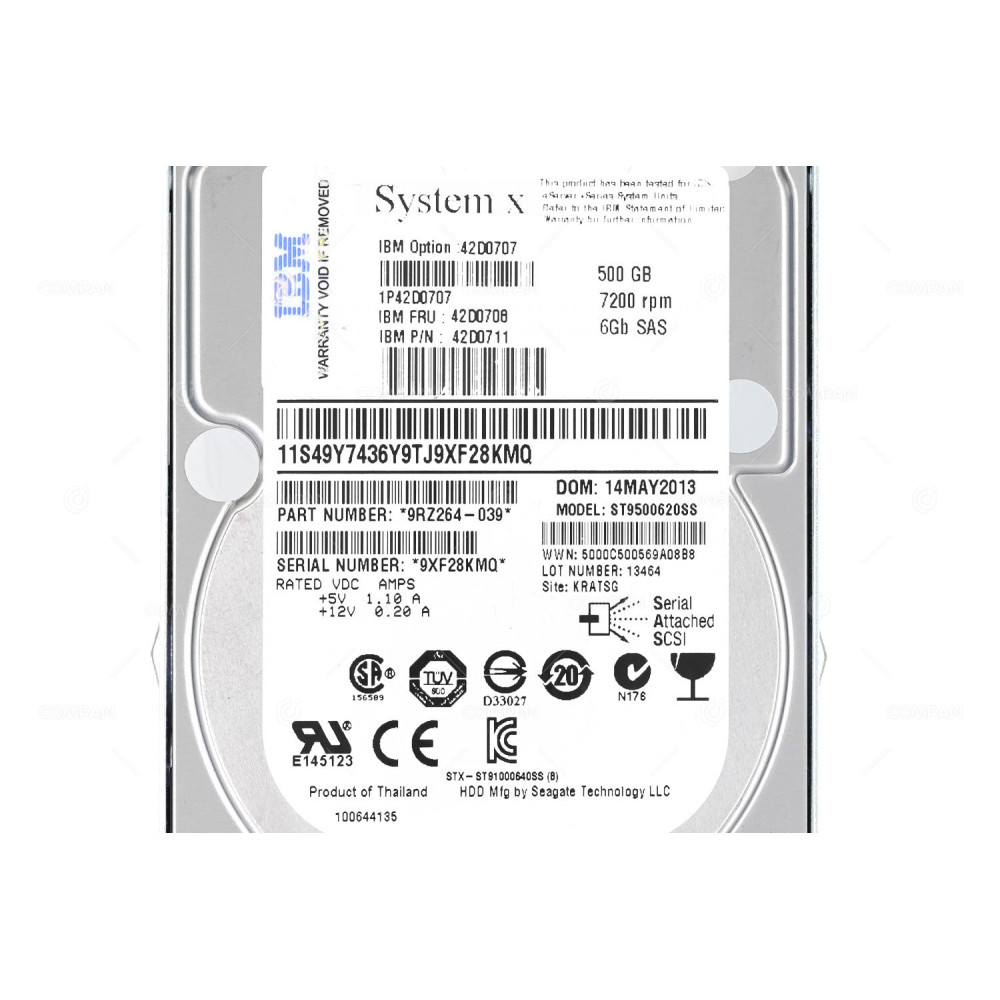 42D0708 IBM HDD 500GB 7.2K SAS 6G 2.5" SFF HOT-SWAP