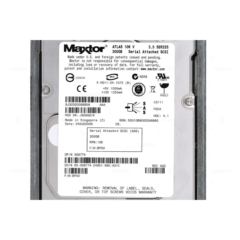 G8774 DELL HDD 300GB 10K SAS 3G 3.5" LFF HOT-SWAP