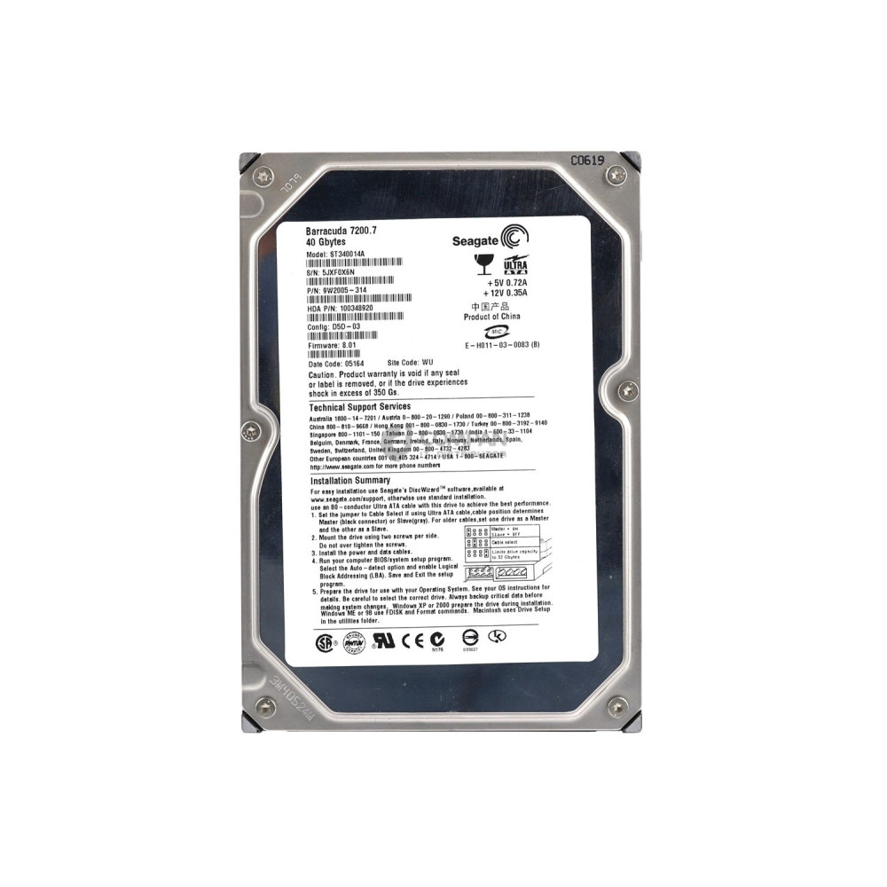 ST340014A SEAGATE BARRACUDA 40GB 7.2K 3.5 LFF IDE HARD DRIVE