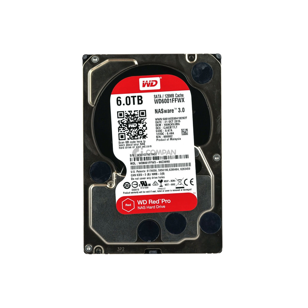 WD6001FFWX WD RED PRO NAS HARD DRIVE 6TB 7.2K 6G SATA 128MB CACHE NASWARE 3.0 LFF 3.5
