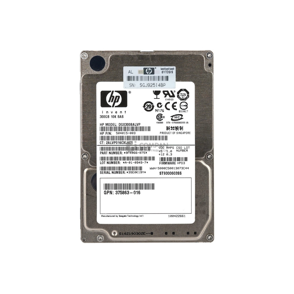 504015-003 HP HARD DRIVE 300GB 10K 2.5 SFF SAS