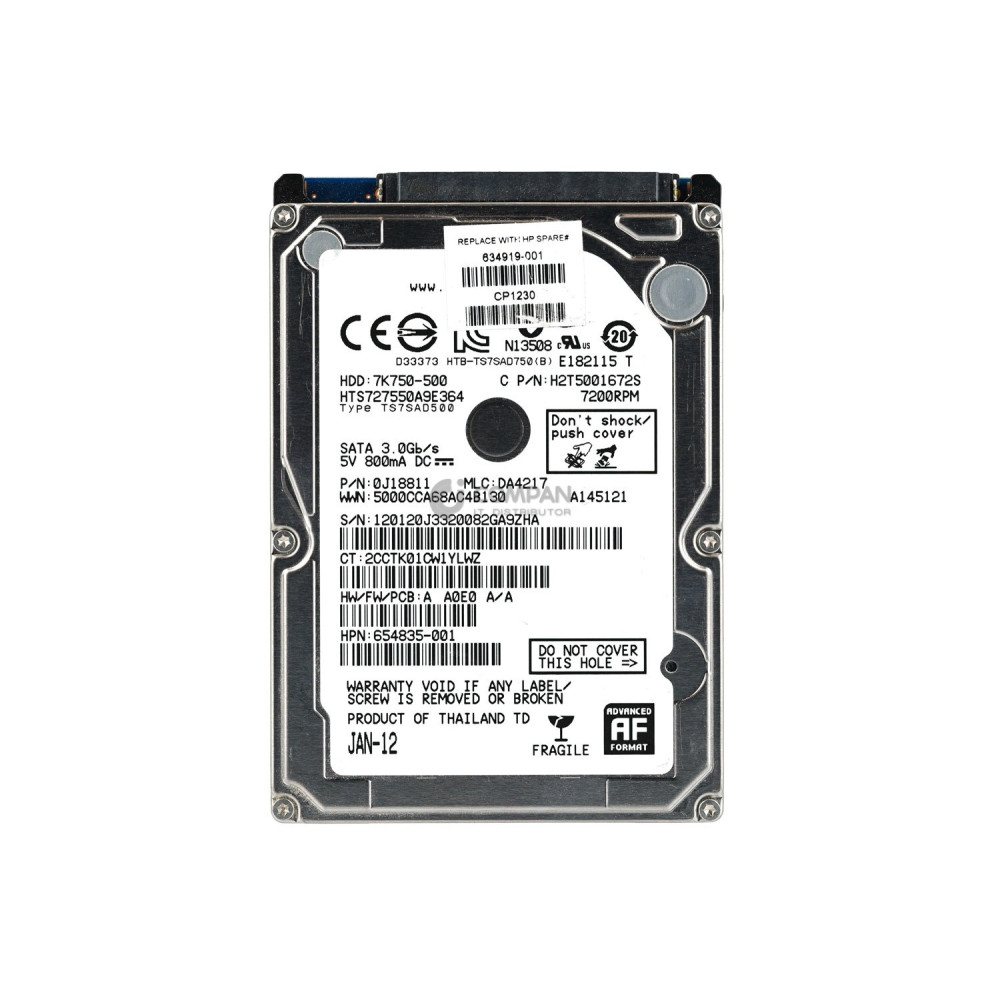 634919-001 HP HARD DRIVE 500GB 7.2K 2.5 SFF SATA 3G