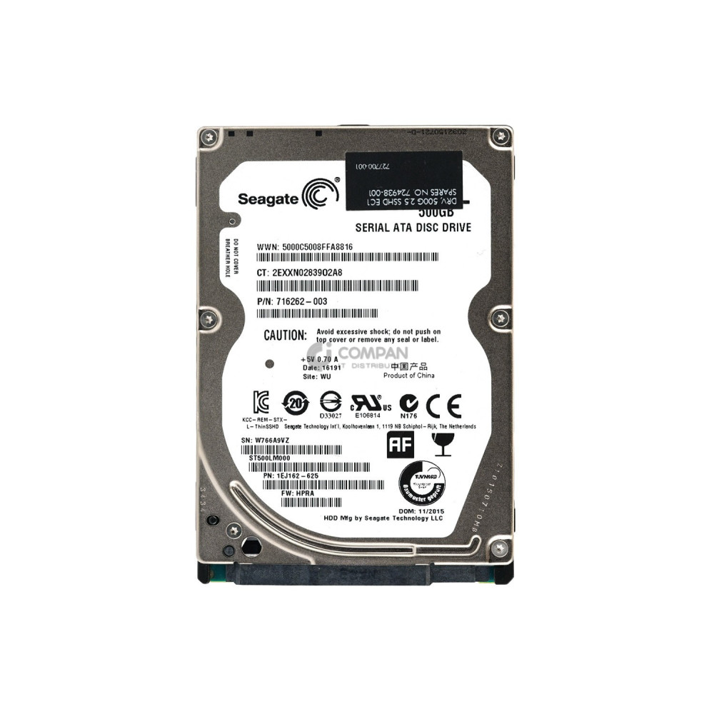 724938-001 HP HARD DRIVE 500GB 7.2K 6G 2.5 SFF SATA