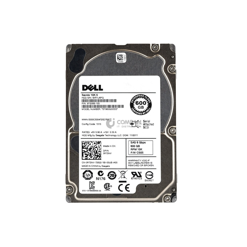 0R72NV DELL HARD DRIVE 600GB 10K 2.5 SFF 6G SAS