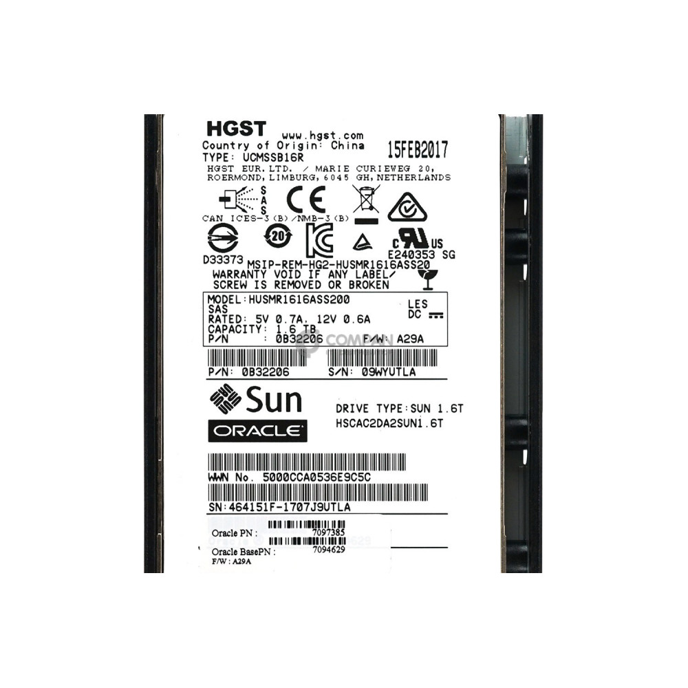 7097385 SUN ORACLE 1.6TB 2.5 SFF SSD SAS
