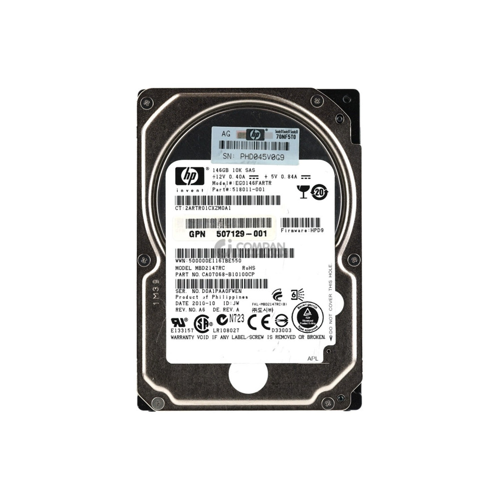 518011-001 HP HDD 146GB 10K SAS 6G 2.5" SFF HOT-SWAP
