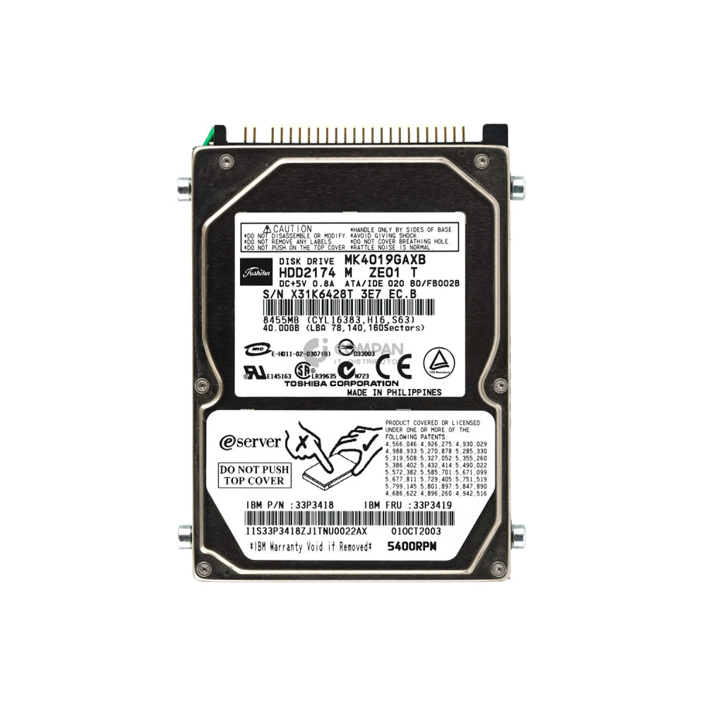 33P3419 IBM HARD DRIVE 40GB 5.4K 2.5 SFF ATA