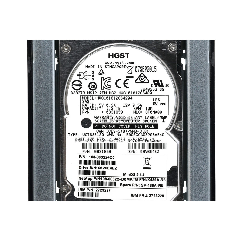 X489A-R6 NETAPP 1.2TB 10K 6G SAS 2.5 SFF IN 3.5 HOT-SWAP FOR DS4246 SP-489A-R6, 108-00322-D0, HUC101812CS4204