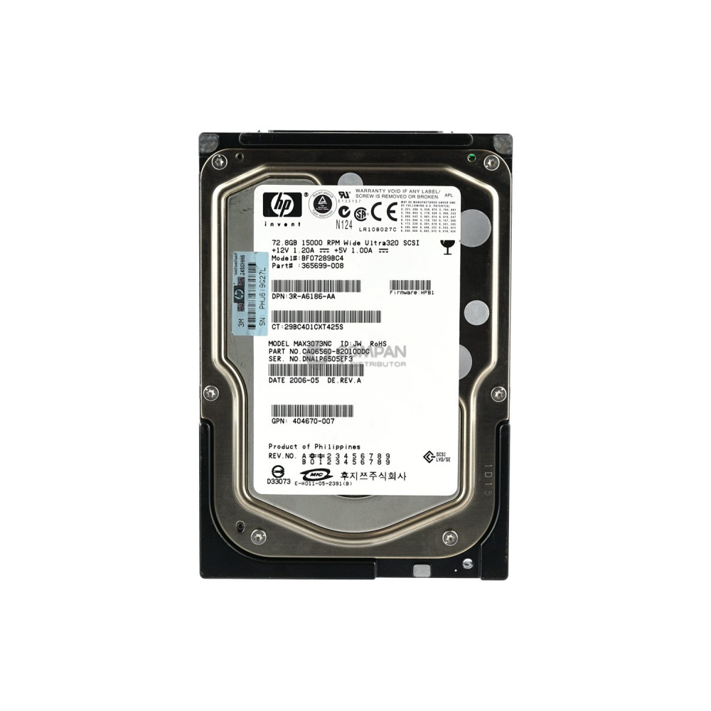 365699-008 HP 72.8GB 15K U320 SCSI 3.5 LFF 404670-007, BF07289BC4, MAX3073NC