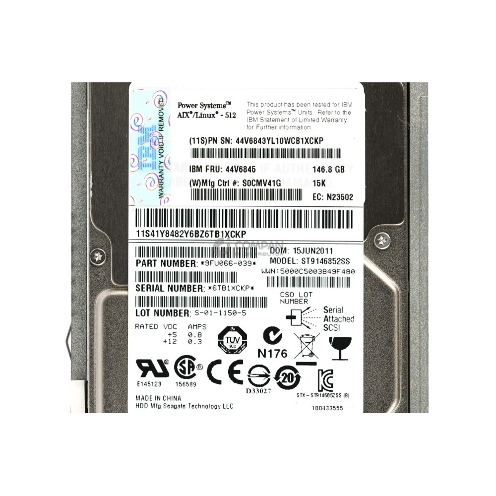 44V6845 IBM 146GB 15K 6G 2.5 SAS SFF HOT-SWAP POWER SERIES 44V6843, ST9146852SS