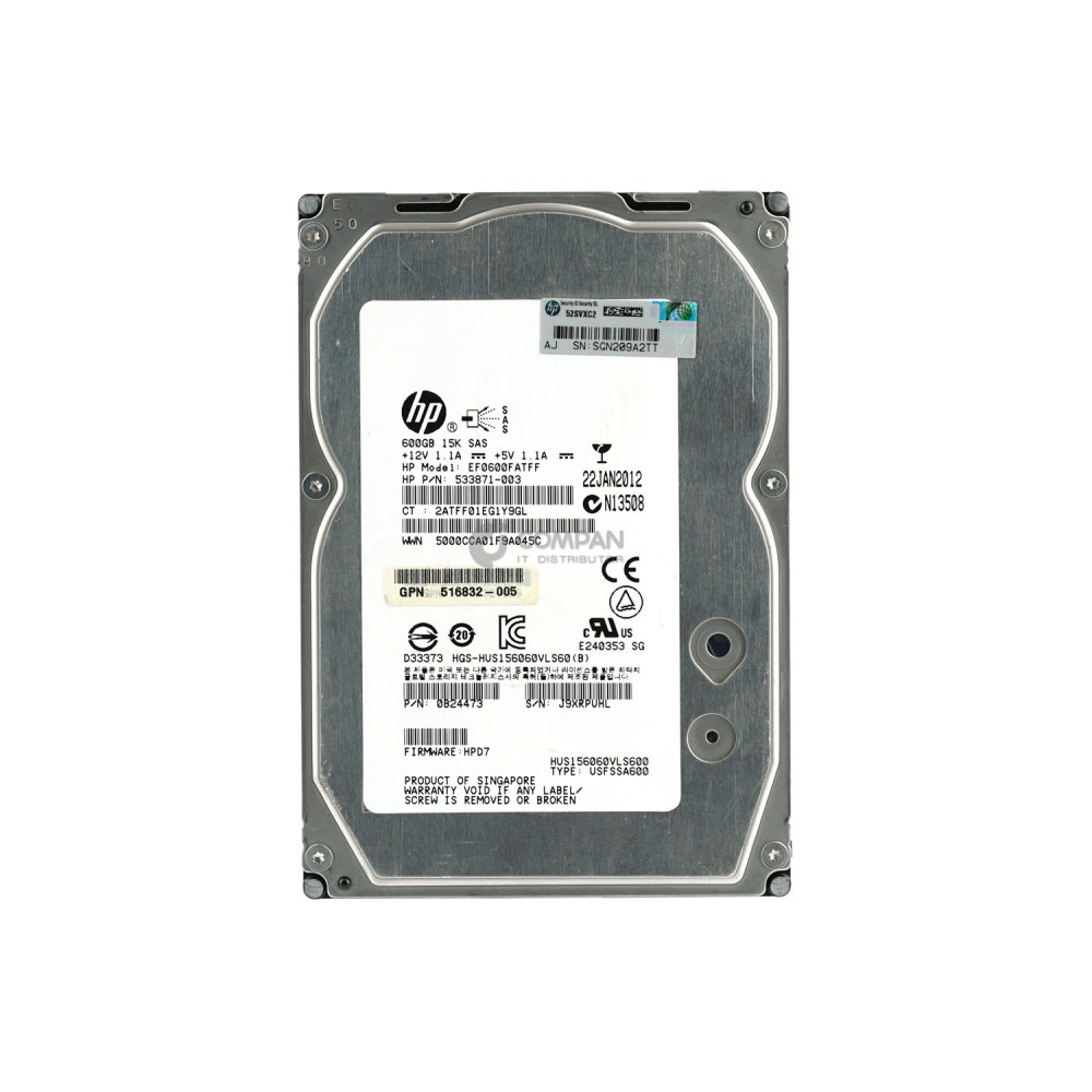 533871-003 HP 600GB 15K 6G SAS 3.5 LFF 516832-005, EF0600FATFF