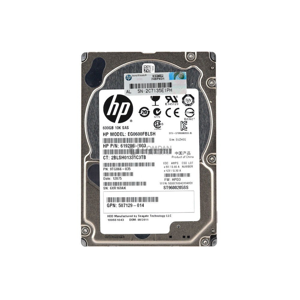 619286-003 HP 600GB 10K 6G SAS 2.5 SFF HOT-SWAP 507129-014, EG0600FBLSH, 9TG066-035