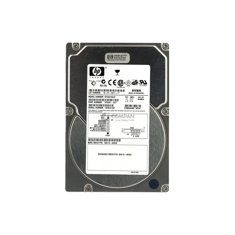 D9419-60000 HP HDD 36.4GB  10K  U320 SCSI  3.5" LFF