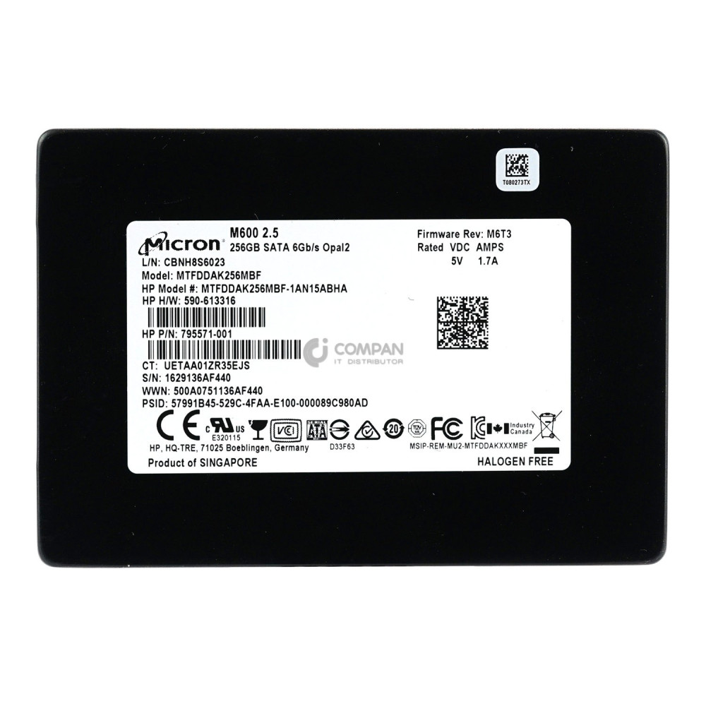 MTFDDAK256MBF MICRON HARD DRIVE 256GB 6GB 2.5 SSD SATA III 795571-001