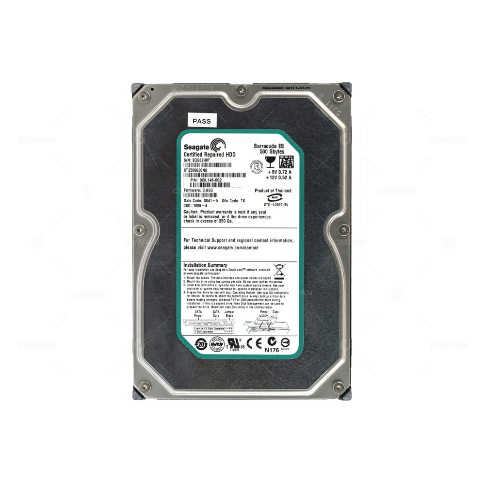 ST3500630NS SEAGATE HARD DRIVE 500GB 7.2K 3G 3.5 LFF SATA 9BL146-038