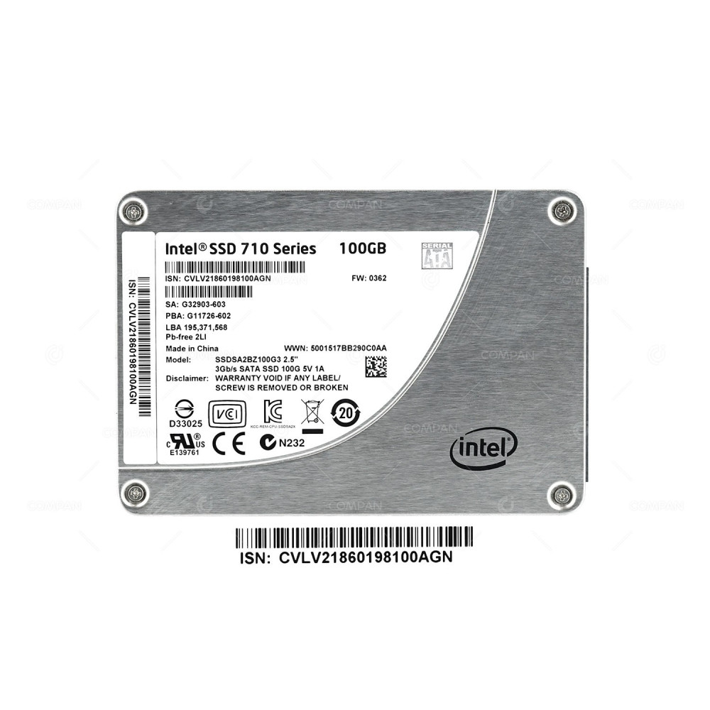 SSDSA2BZ100G3 INTEL 100GB 3G SATA 710 SERIES 2.5 SFF SSD G32903-603, G11726-602