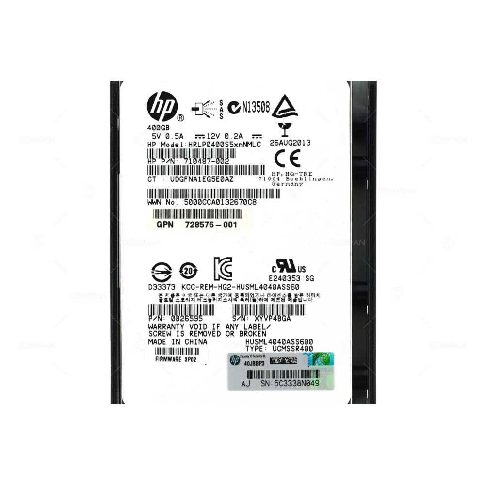 727395-001 HP 3PAR SSD 400GB / SAS 6G / 2.5" SFF / FOR STORESERV 7000 M6710