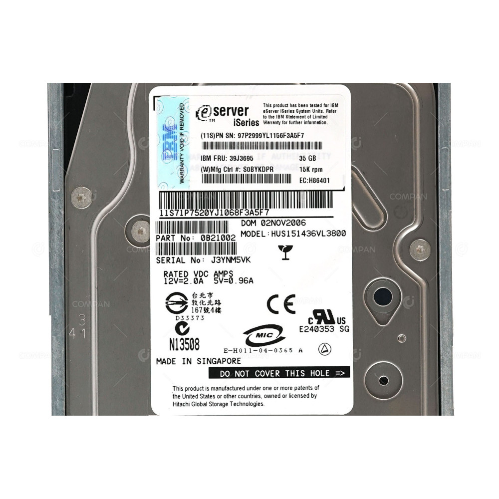 39J3695 IBM HARD DRIVE 35GB 15K 3.5 LFF SCSI 97P2999, 0B21002, HUS151436VL3800