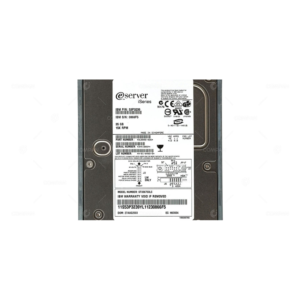 53P3239 IBM HARD DRIVE 35GB 15K 3.5 LFF SCSI 9U9006-026, ST336753LC