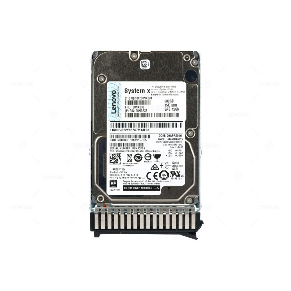 00NA232 LENOVO HARD DRIVE 600GB 15K 12G SAS 2.5 SFF M5