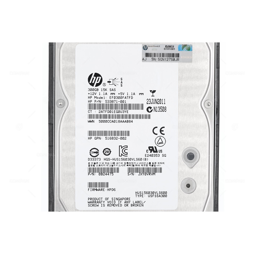 517350-001 HP 300GB 15K 6G SAS DP 3.5 LFF HOT-SWAP 516814-B21
