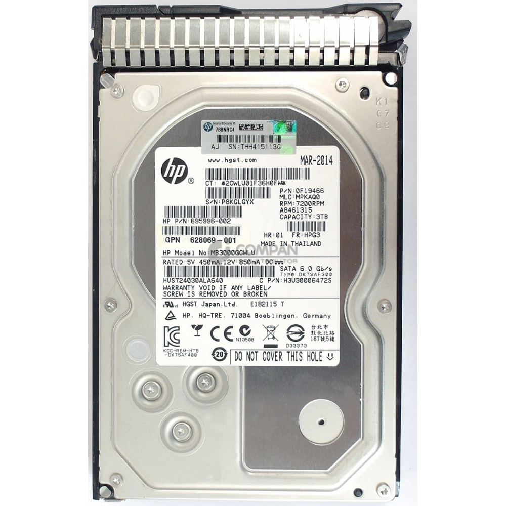628182-001 HP 3TB 7.2K 6G SATA 3.5 LFF SC HOT-SWAP 628069-001, 628061-B21, HUS724030ALA640,