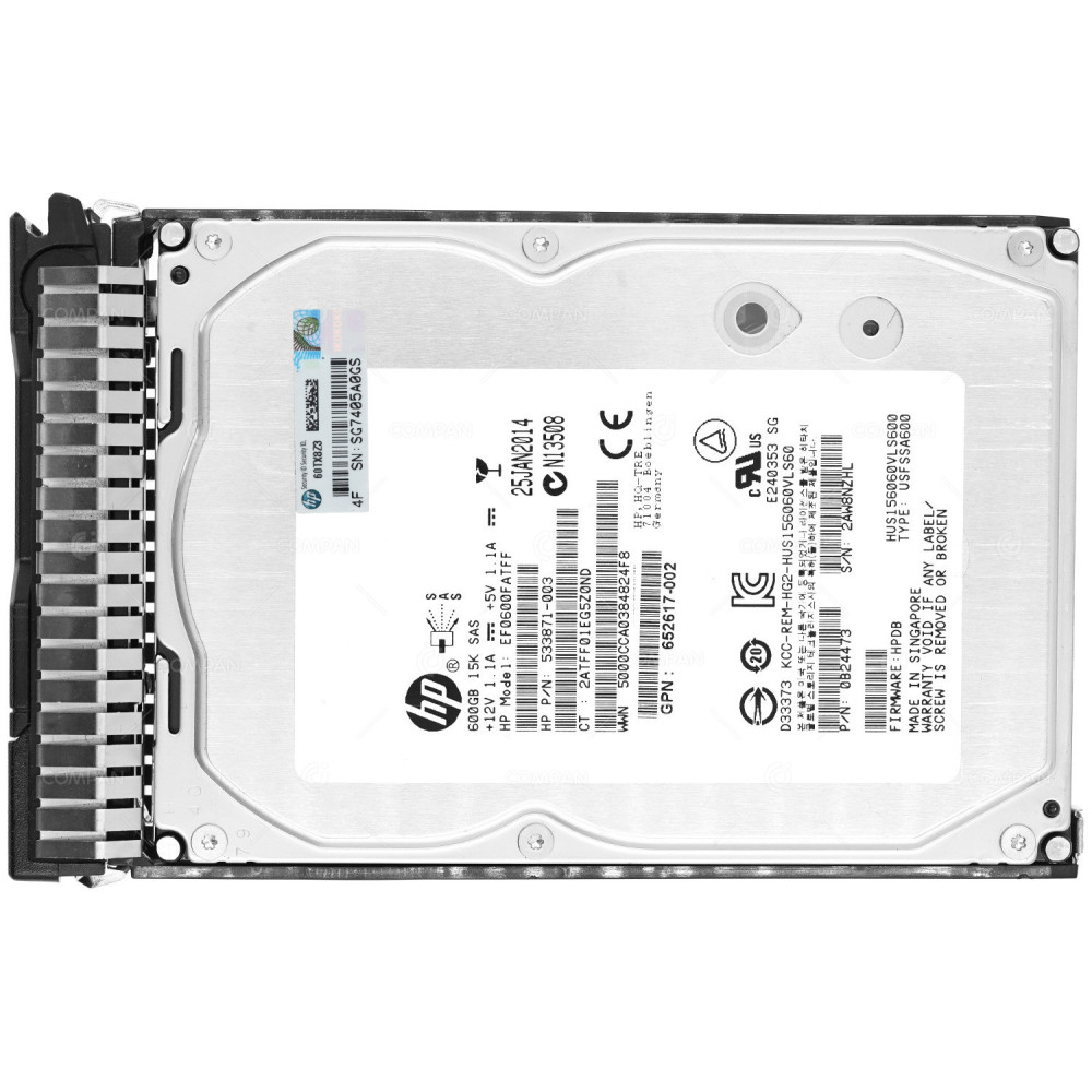 653952-001 HP 600GB 15K 6G SAS 3.5 LFF HOT-SWAP 652620-B21