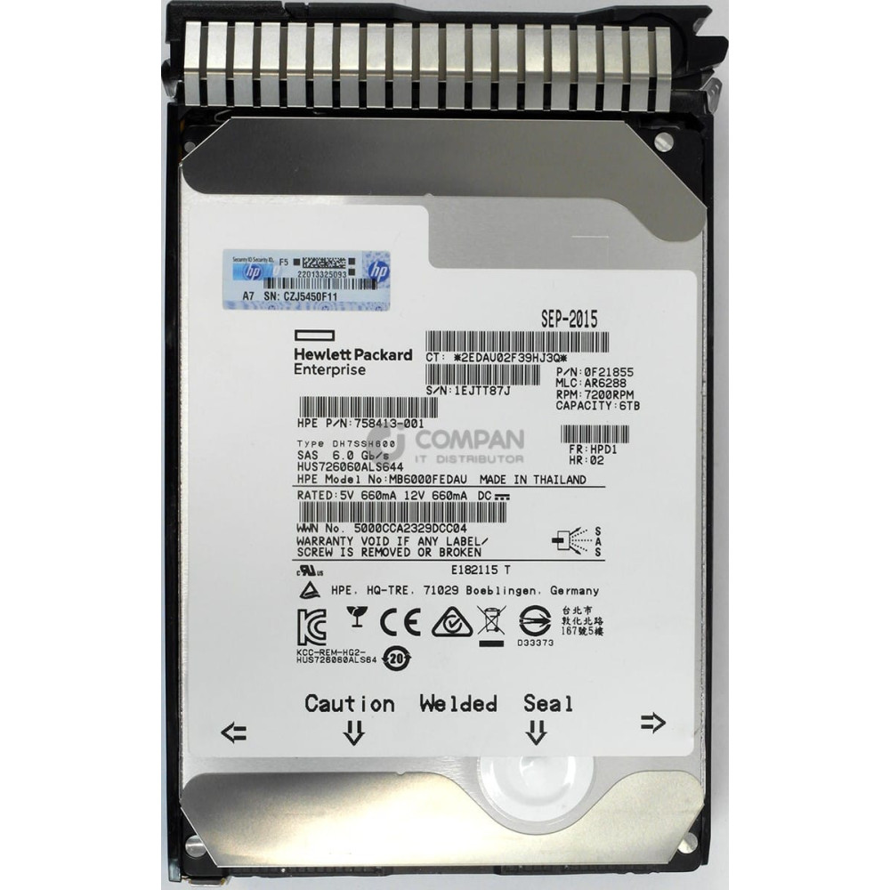 761497-001 HP 6TB 7.2K 6G SAS 3.5 LFF HOT-SWAP 761477-B21, 758413-001, HUS726060ALS644