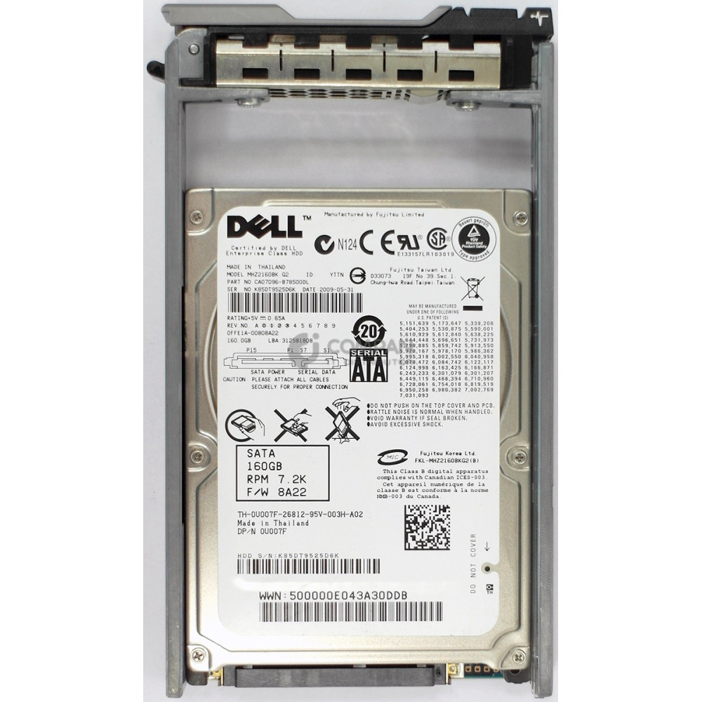 U007F DELL 160GB 7.2K 3G SATA 2.5 SFF HOT-SWAP 0U007F, MHZ2160BK