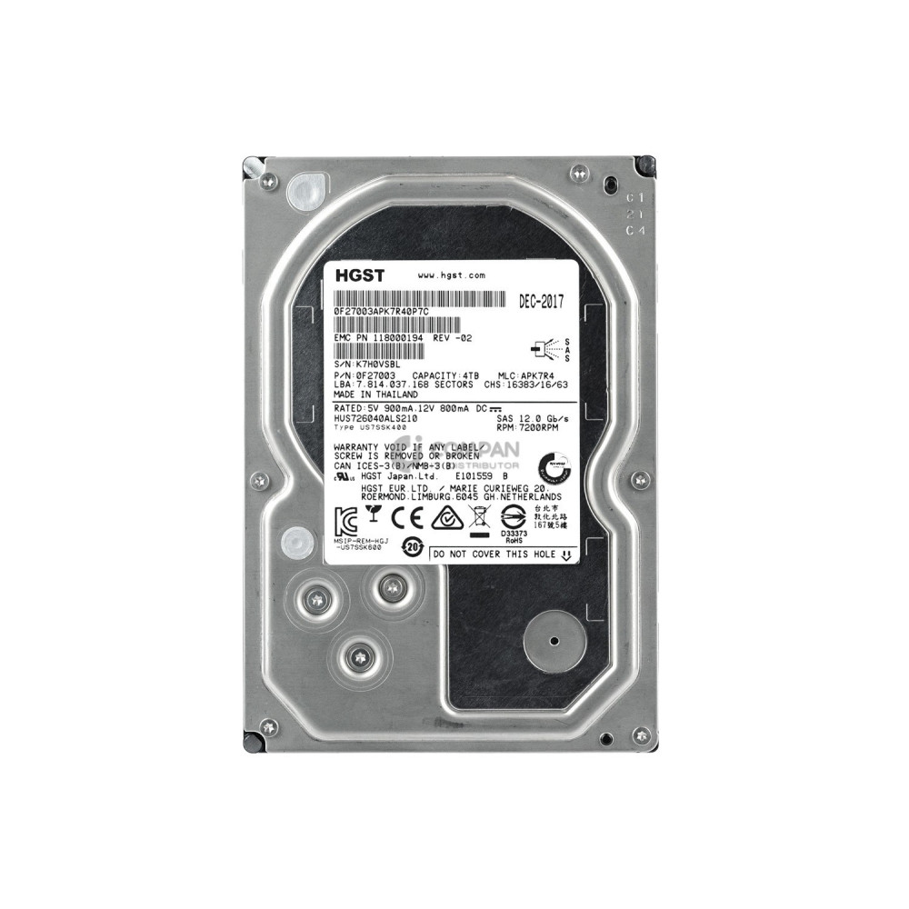 118000194-02 EMC HDD 4TB 7.2K SAS 12G 3.5" LFF