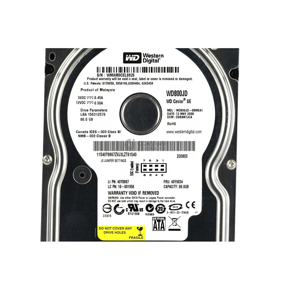 40Y9034 IBM HARD DRIVE 80GB 7.2K 1.5G 3.5 SATA 40Y8867, WD800JD