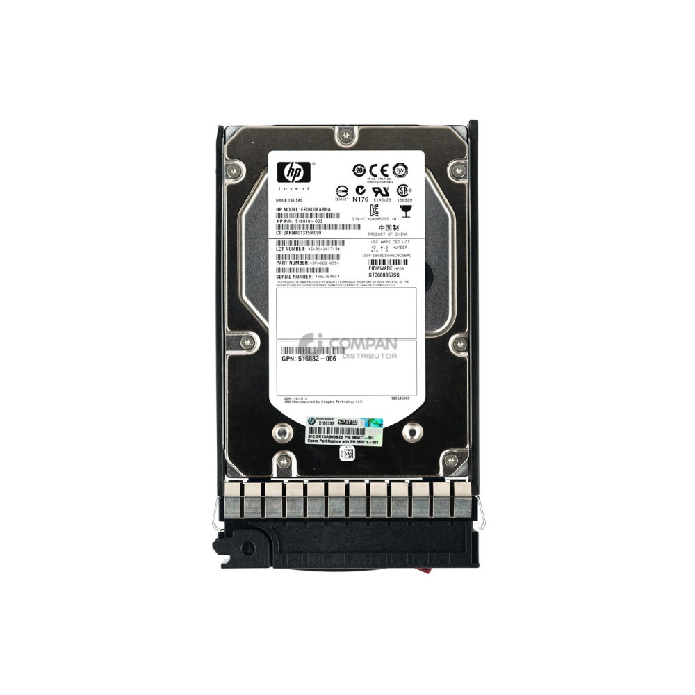 583718-001 HP HARD DRIVE 600GB 15K 6G DP EVA 3.5 LFF SAS 533871-003, 586877-001 635330-001, 516810-003, 516832-006, HUS156060VLS600, ST3600057SS