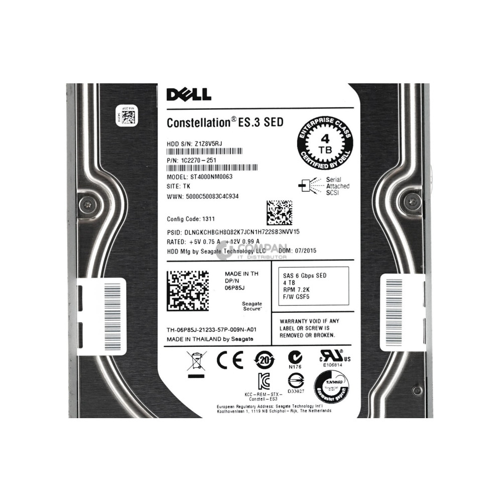 6P85J DELL 4TB 7.2K SAS 6G SED 3.5 LFF 06P86J, 1C2270-251, ST4000NM0063